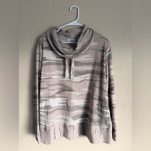 Belle by Kim Gravel Cowl Neck Waffle Knit Camouflage Sweater size 1X